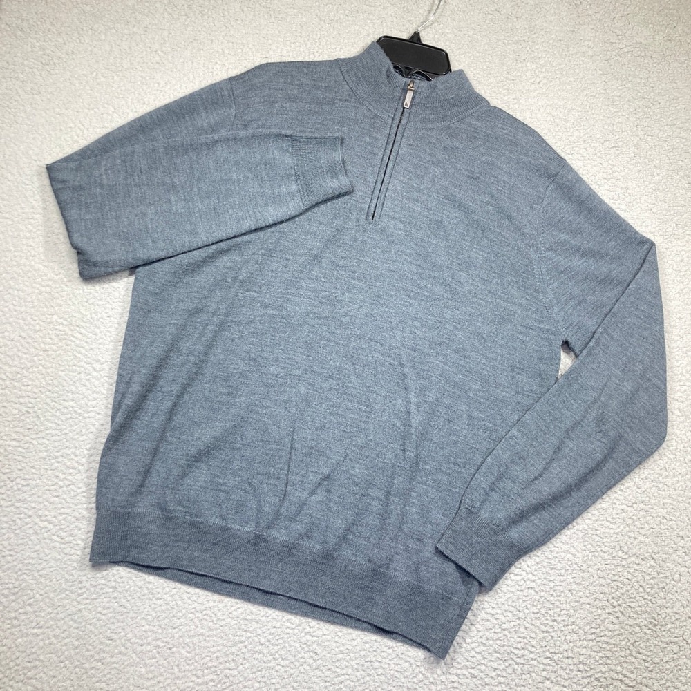 UNTUCKit 1/4 Zip Sweater Mens XL Gray 100% Merino Wool Pullover Quiet Luxury